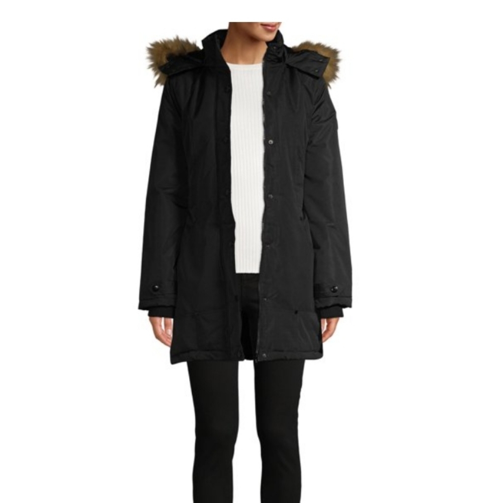 Yoki Faux Fur Hooded Parka Black Coat